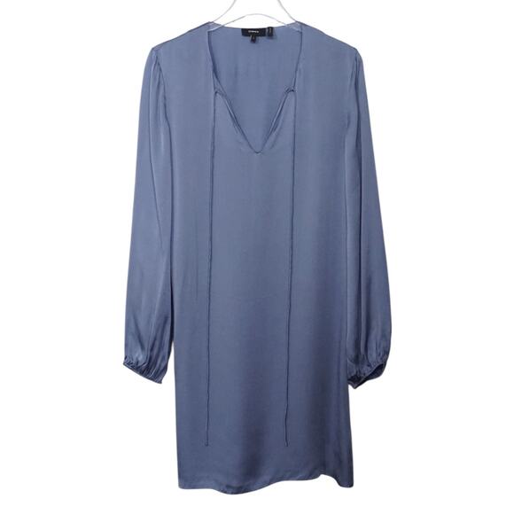 Theory Women's Size 2 Tie‎ Neck Shirred Dress Lightweight Charmeuse Silk Flowy - Picture 2 of 9